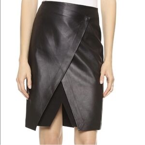 THEORY BLACK FRONT LEATHER WRAP SKIRT